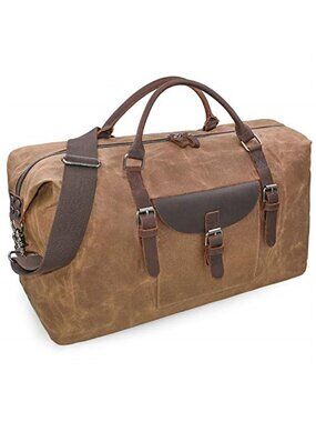 Mens Travel Duffel Bag Waterproof Canvas Leather Weekender Carry On Large